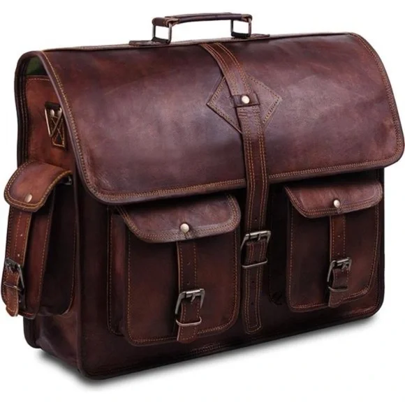 Vintage Laptop Bag for Men Full Grain Large Leather Messenger bag 18 